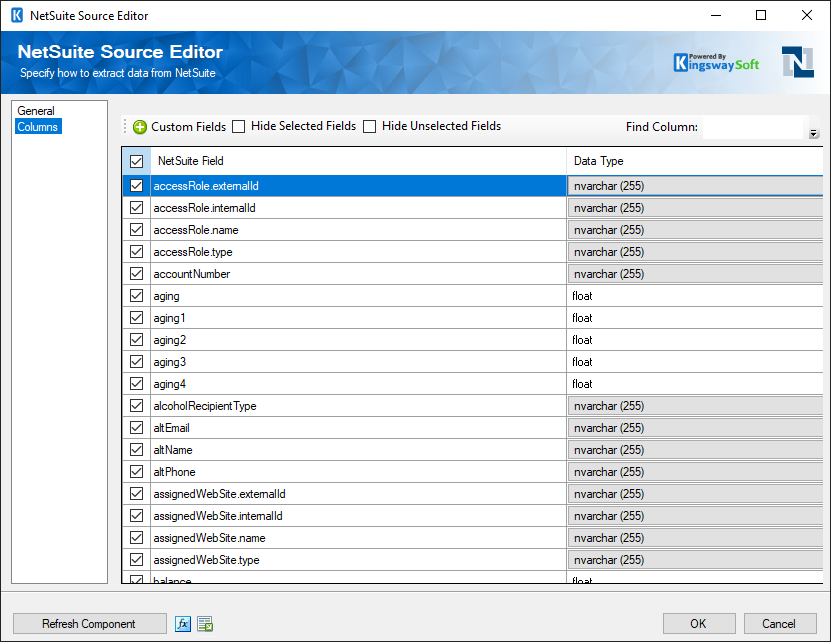 NetSuite Source - Columns